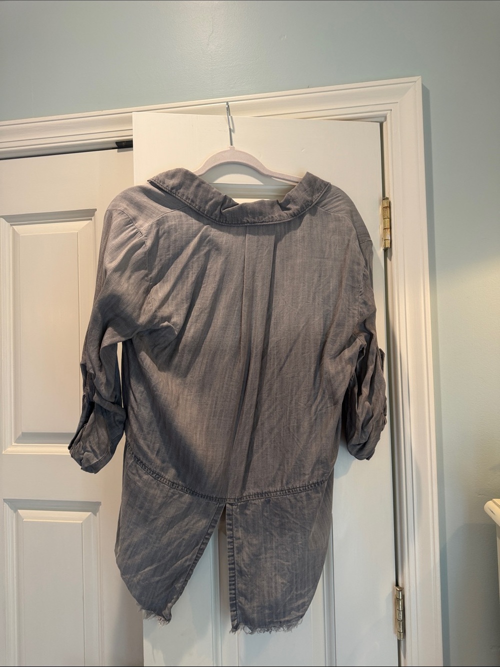 Bella Dahl Gray Frayed-Hem Top - Picture 4 of 4